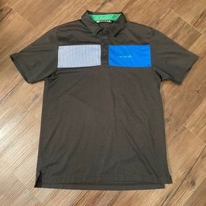 Travis Mathew Golf Polo Mens Medium Black Blue Short Sleeve